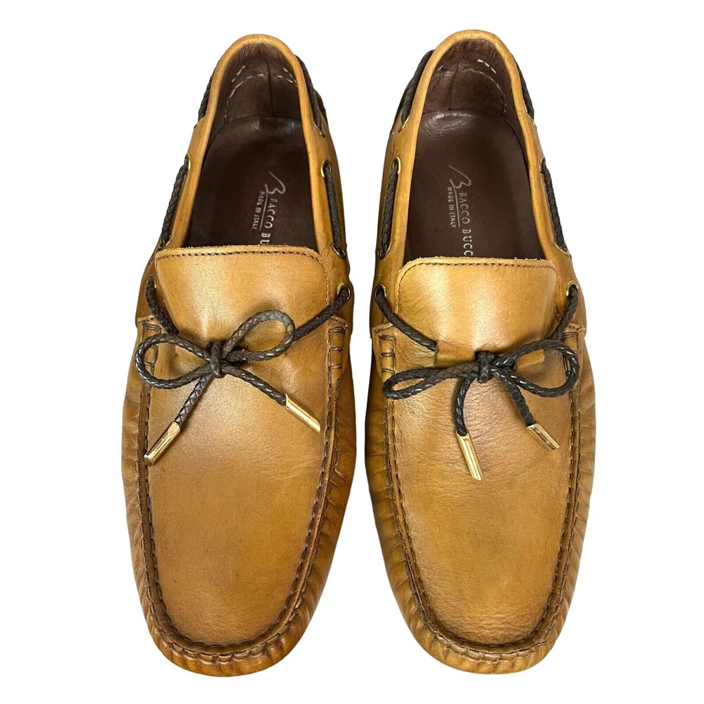 Bacco Bucci Italy Tan Leather Driving Moc Shoes Loafers Men's Size 9.5 Preppy